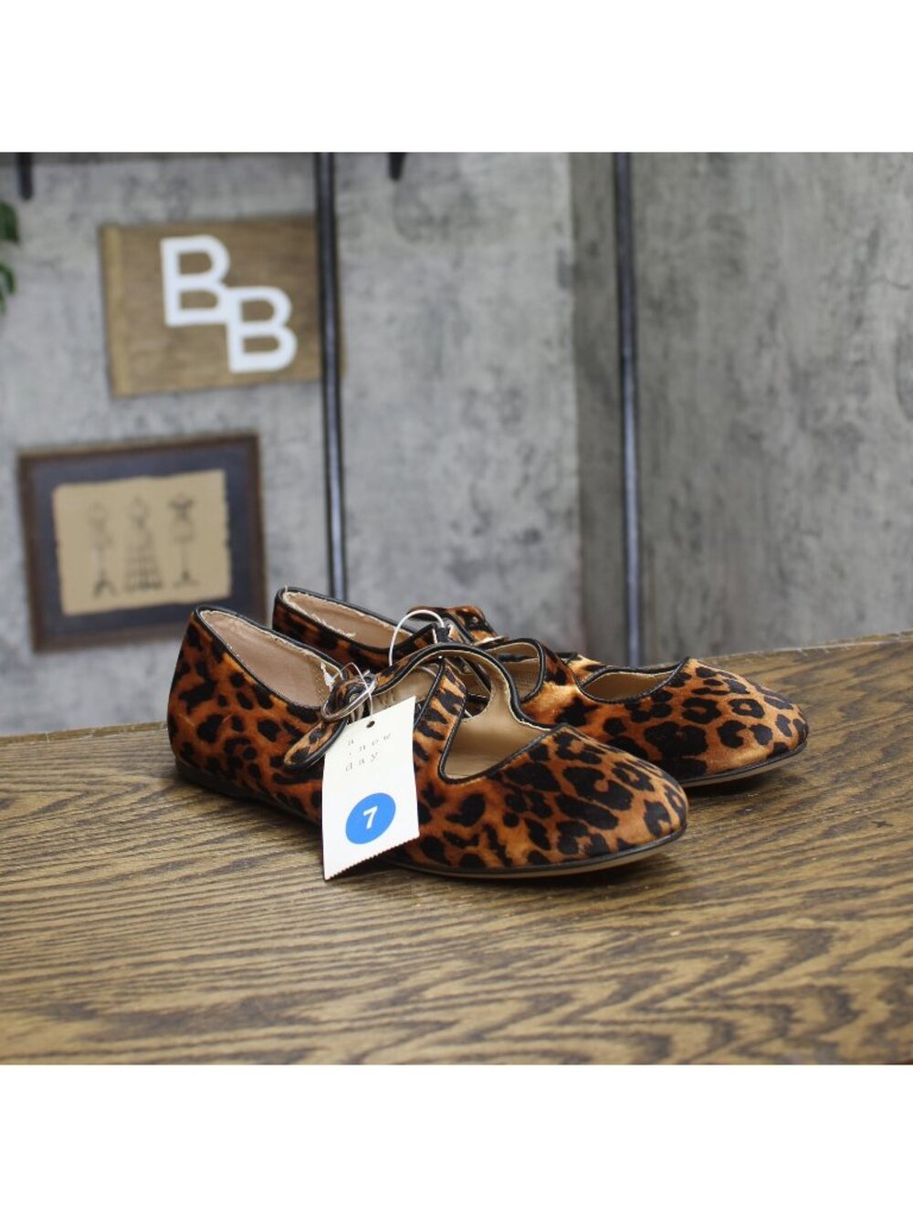 A New Day Tasmin Velvet Crisscross Strap Flats 94568227 Leopard Brown 7M